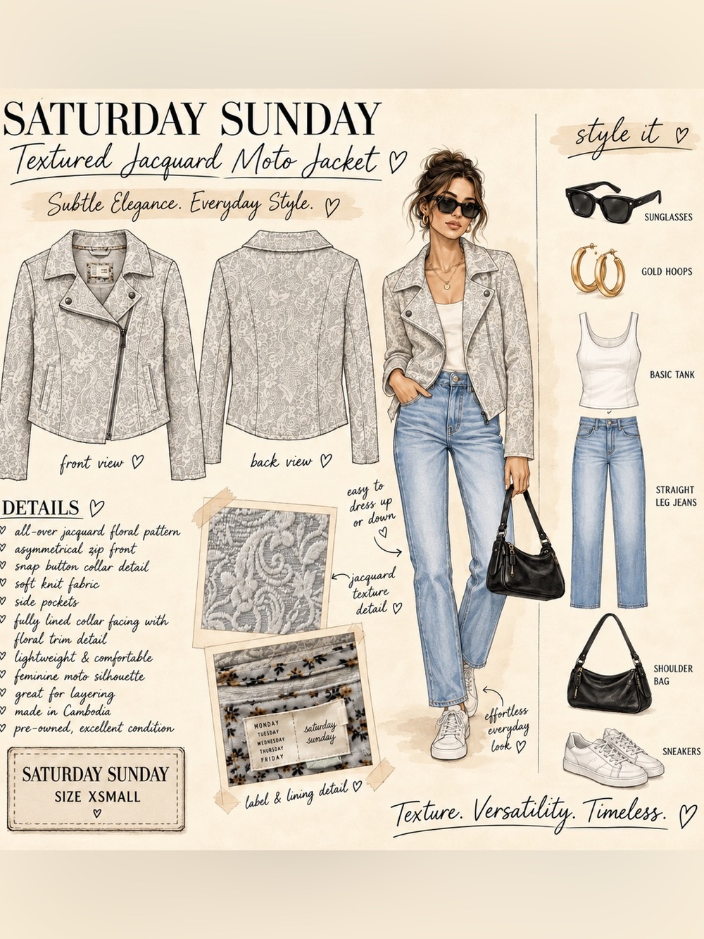 Saturday Sunday Textured Jacquard Moto Jacket - light grey